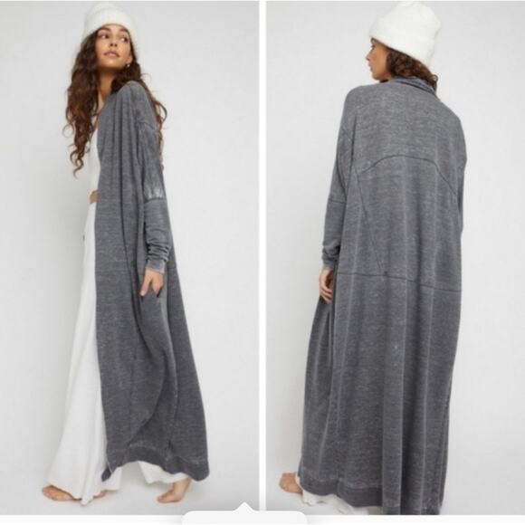 Free People Intimately Cozy Girl Longline Cardigan Womens XL Gray Wash Duster - Picture 1 of 7